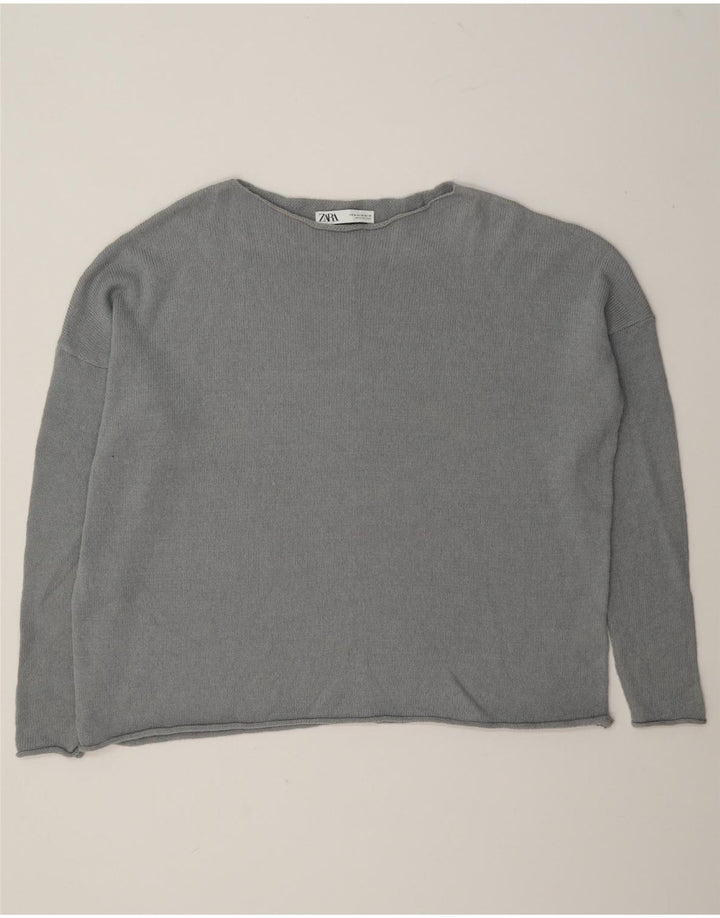 Zara Womens Oversized Boat Neck Jumper Sweater UK 14 Medium Grey Cotton