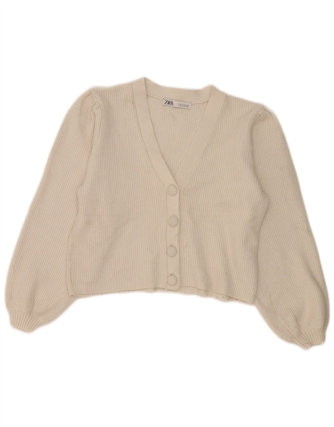 Zara Womens Crop Cardigan Sweater UK 14 Medium Off White Viscose