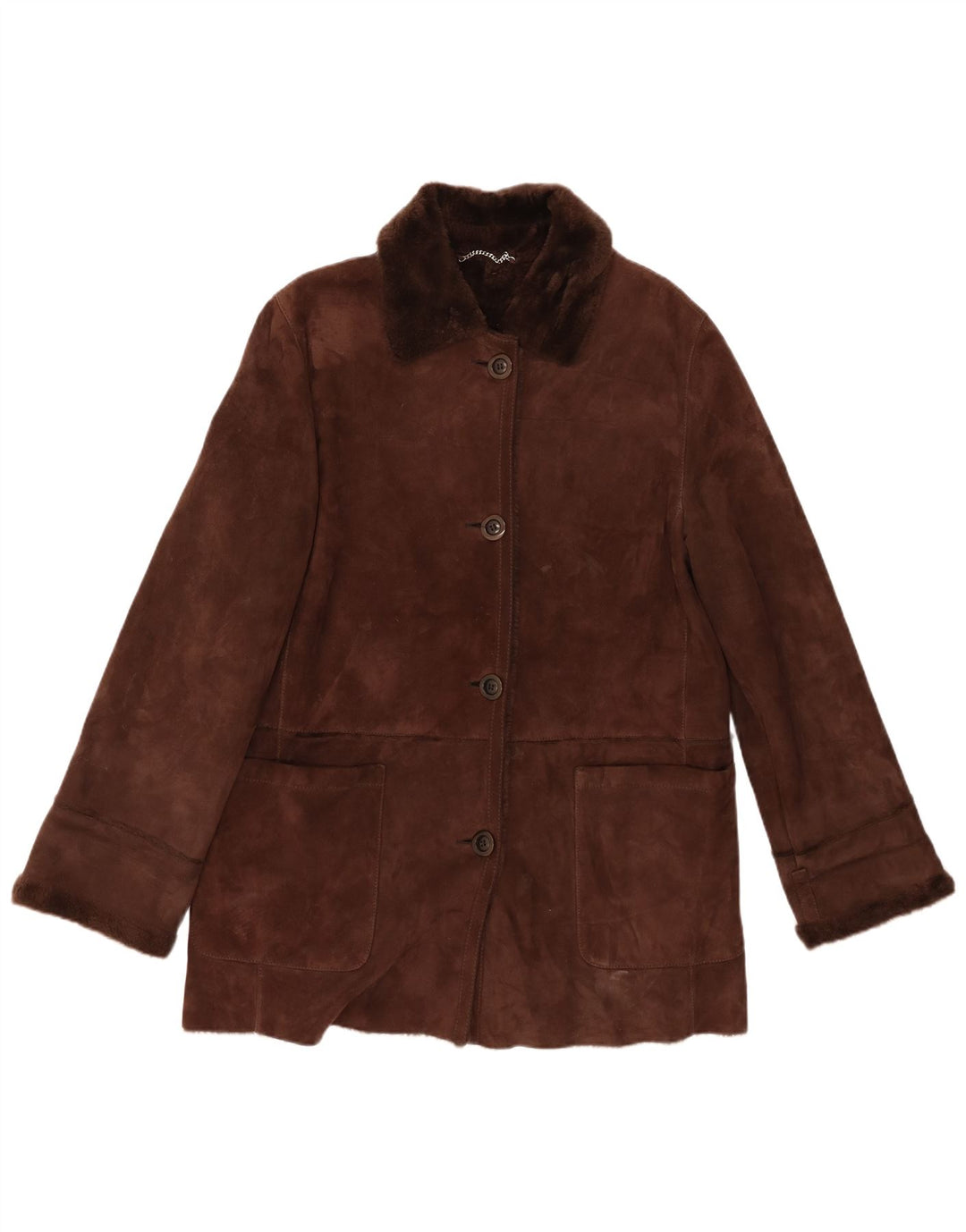 Mabrun Manteau en peau de mouton pour femme IT 46 Large peau de mouton marron