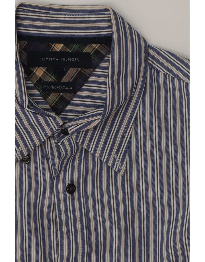 Tommy Hilfiger Mens Shirt Large Blue Striped Cotton