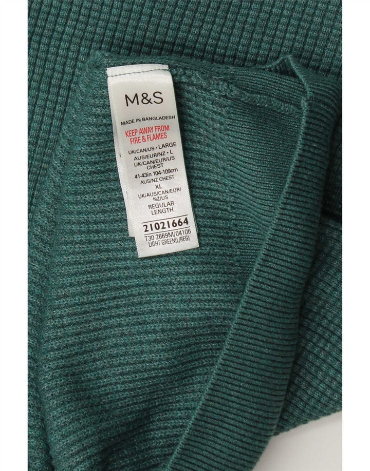 Marks & Spencer Mens Crew Neck Jumper Sweater Large Green Polyester