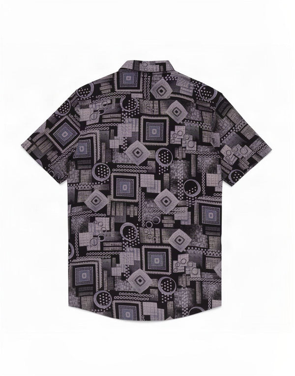 Camisa Vintage Hombre Manga Corta XL Viscosa Geométrica Azul Marino