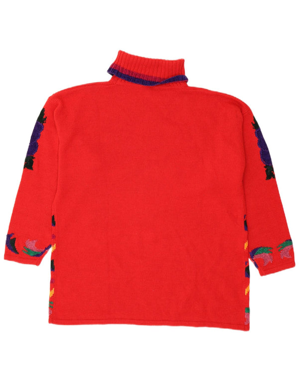 Vintage damski sweter z golfem UK 18 XL czerwony kwiatowy poliakryl