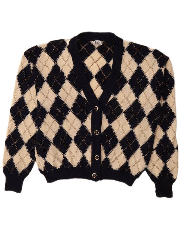 Vintage Damen Strickjacke IT 48 XL Beige Argyle/Diamant