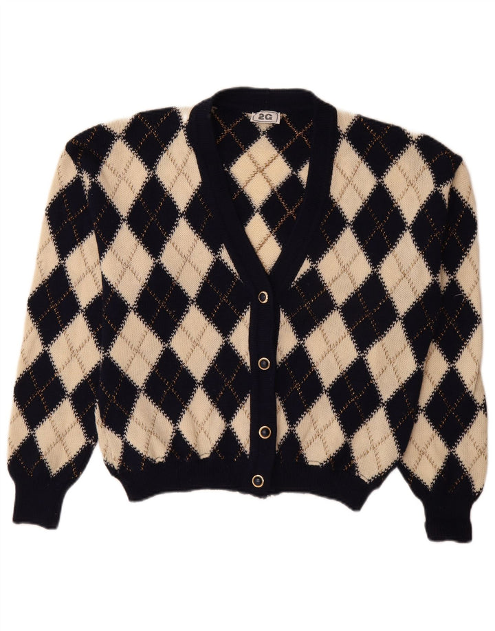 Vintage Womens Cardigan Sweater IT 48 XL Beige Argyle/Diamond