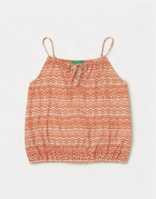 Benetton Womens Oversized Cami Top UK 14 Medium Red Geometric Bumbac