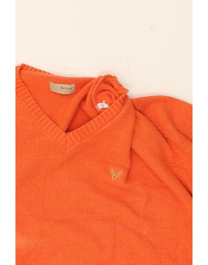 AVIREX Mens V-Neck Jumper Sweater 2XL Orange Cotton Vintage Avirex and Second-Hand Avirex from Messina Hembry 