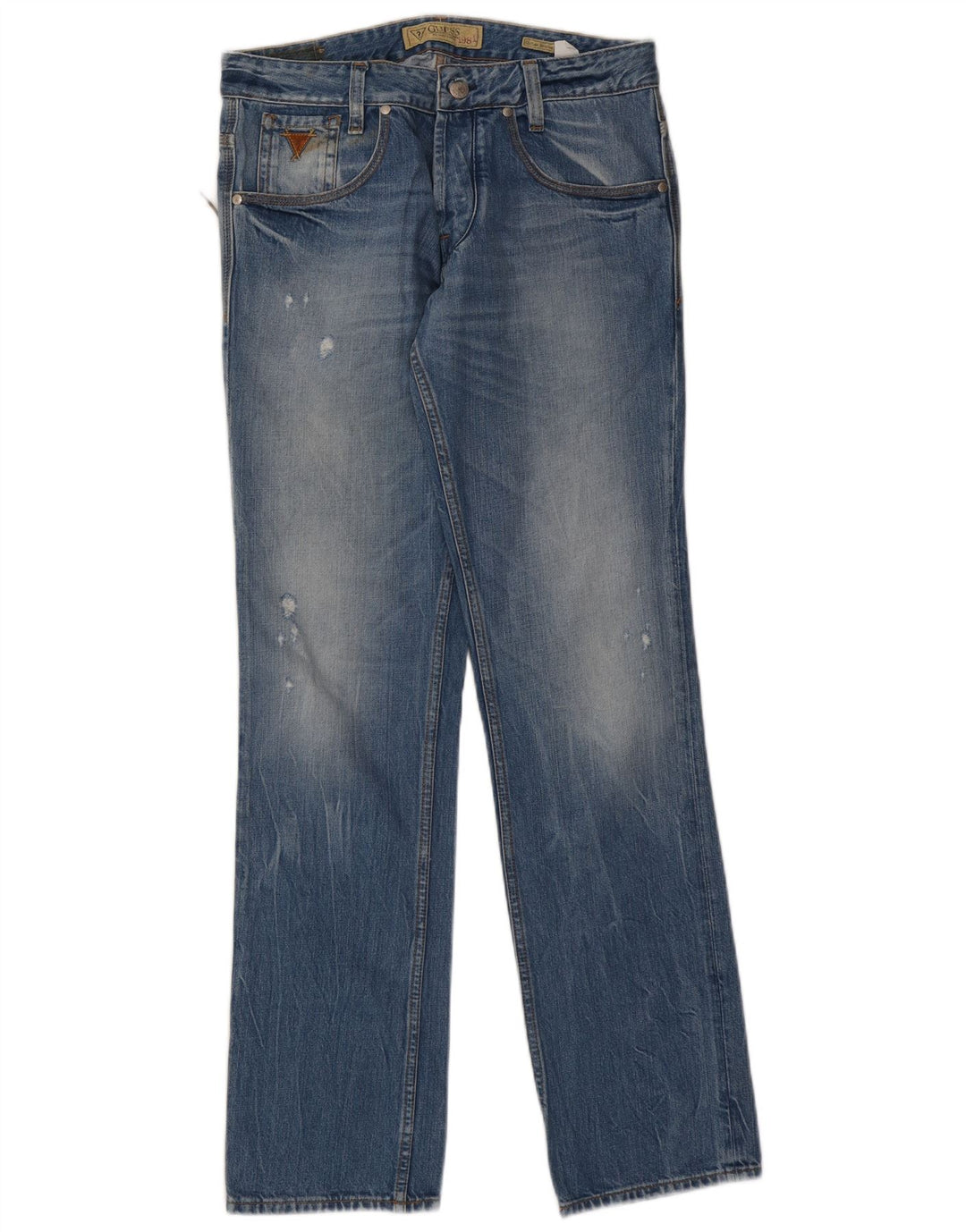 Guess Mens Distressed Straight Jeans W31 L34 Blue Cotton