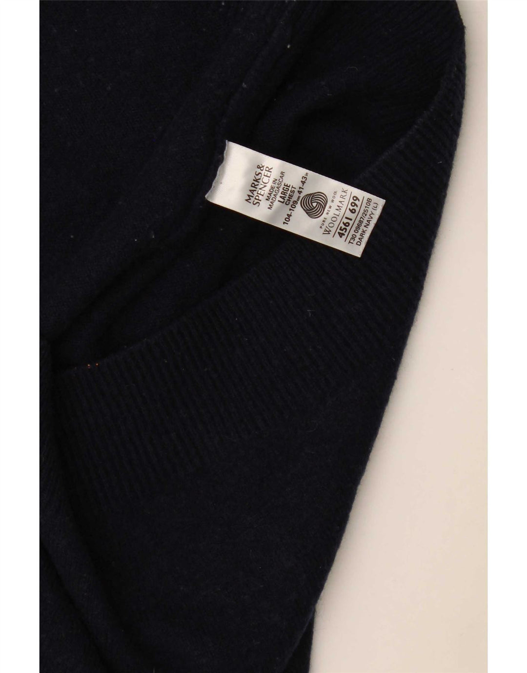 Marks & Spencer Mens V-Neck Jumper Sweater Large Navy Blue Lambswool