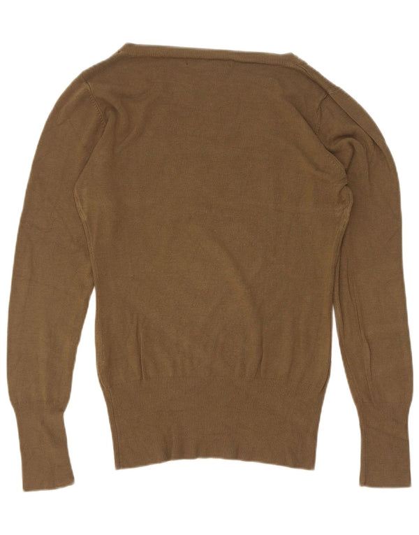 Guess Womens Graphic Boat Neck Jumper Sweater UK 14 Large Khaki Viscose
