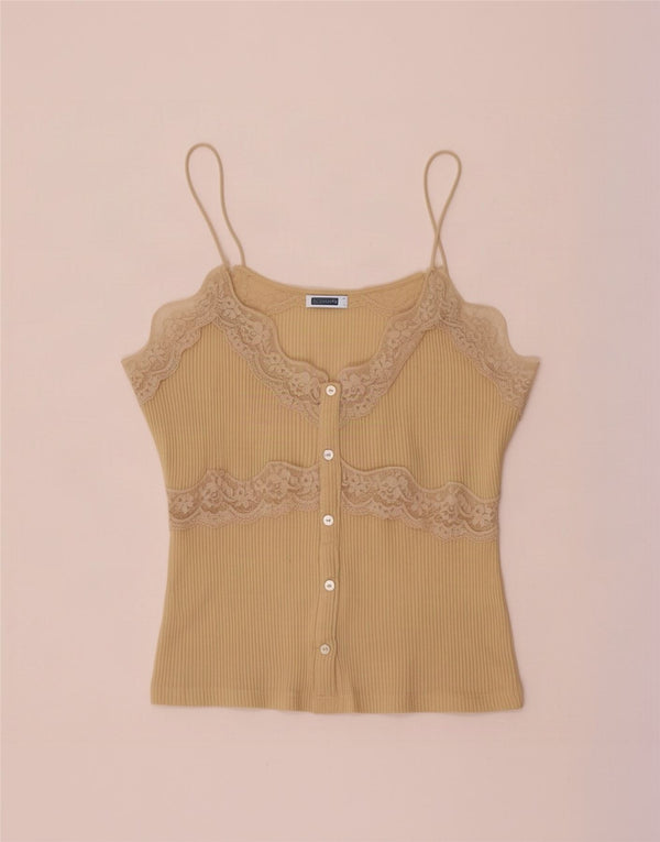 Zara Womens Crop Cami Top UK 8 Petit Coton Floral Beige
