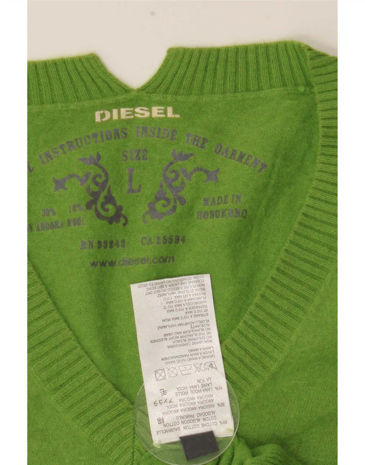 Diesel Mens V-Neck Jumper Sweater Large Green Cotton