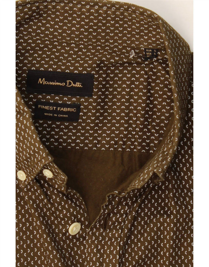 MASSIMO DUTTI Mens Abstract Pattern Shirt Large Khaki Cotton Vintage Massimo Dutti and Second-Hand Massimo Dutti from Messina Hembry 