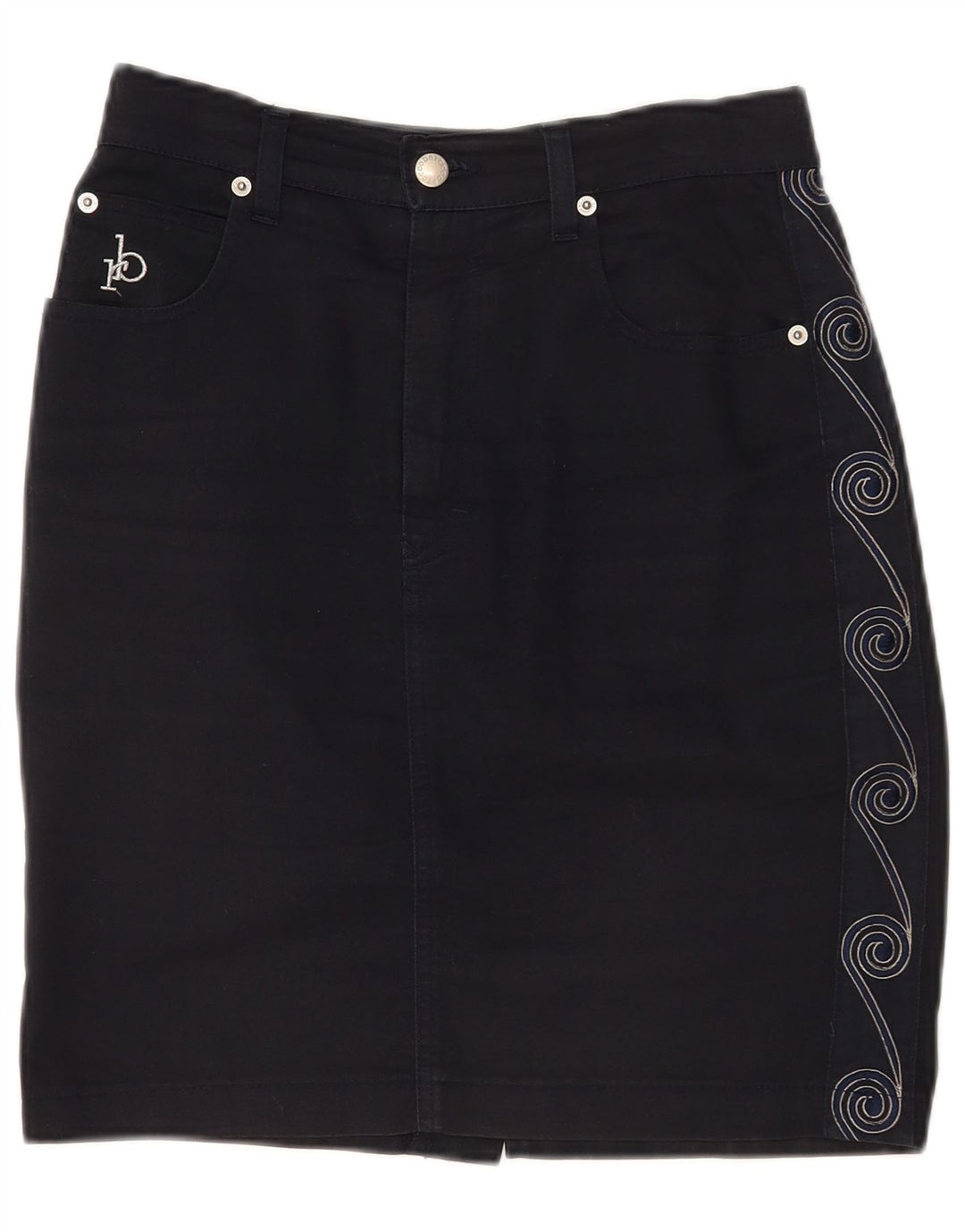 Roccobarocco Womens Pencil Skirt IT 44 Medium W28 Navy Blue Geometric