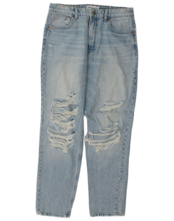 Zara Damen Distressed Tapered Jeans EU 40 Medium W30 L27 Blaue Baumwolle
