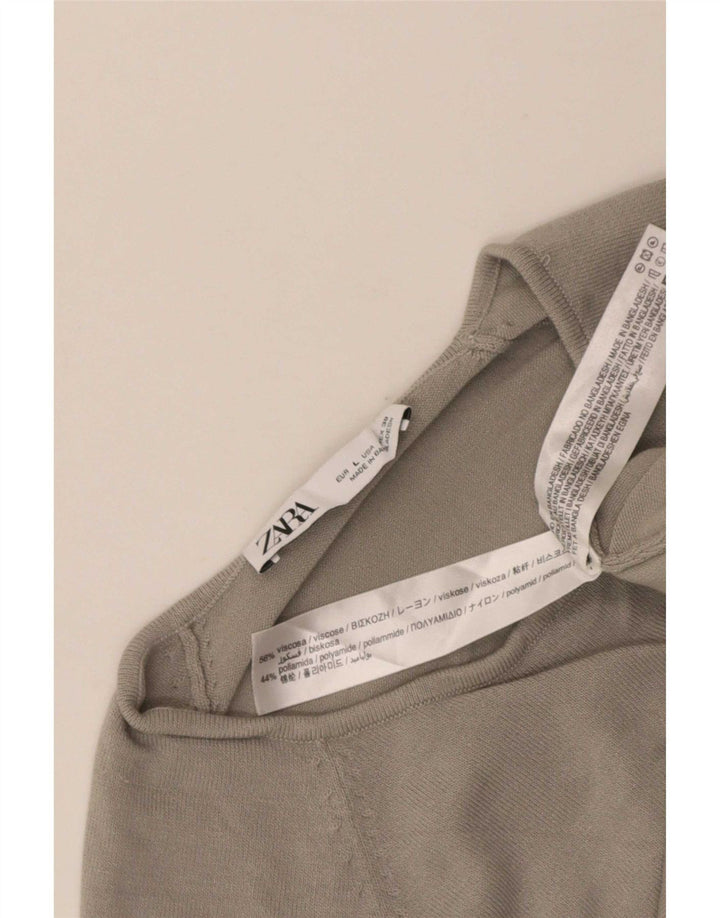 Zara Mujer Crop Blusa Top UK 44 Grande Viscosa Gris