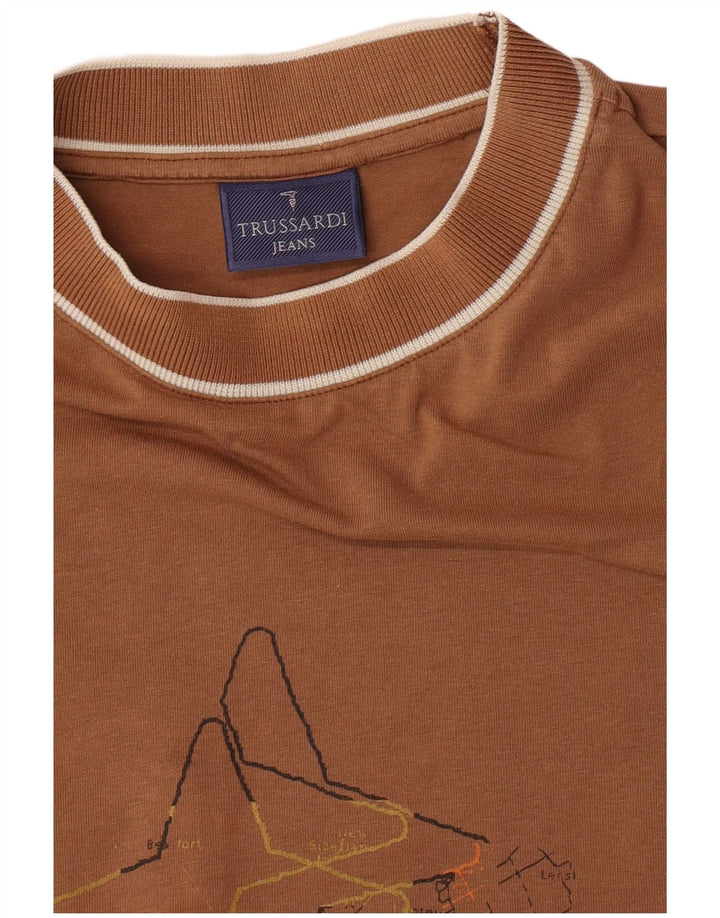 Trussardi Jeans Mens Graphic Top Long Sleeve Medium Brown Cotton
