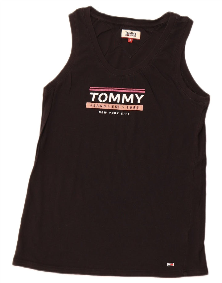 TOMMY HILFIGER Womens Graphic Vest Top UK 8 Small Black