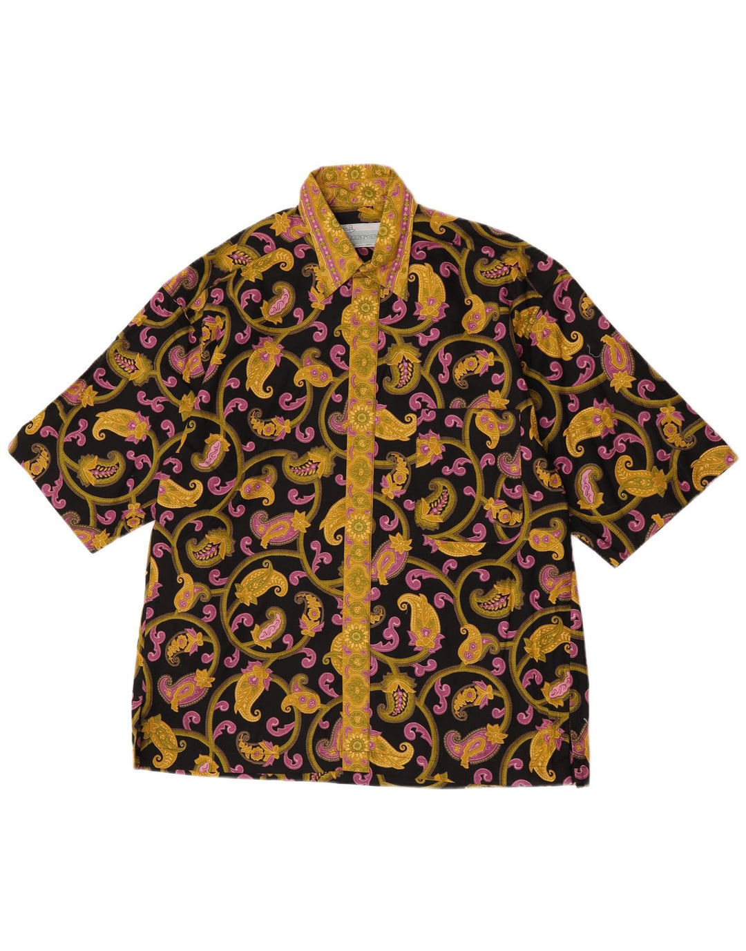Vintage Kortærmet Herreskjorte Medium Sort Paisley