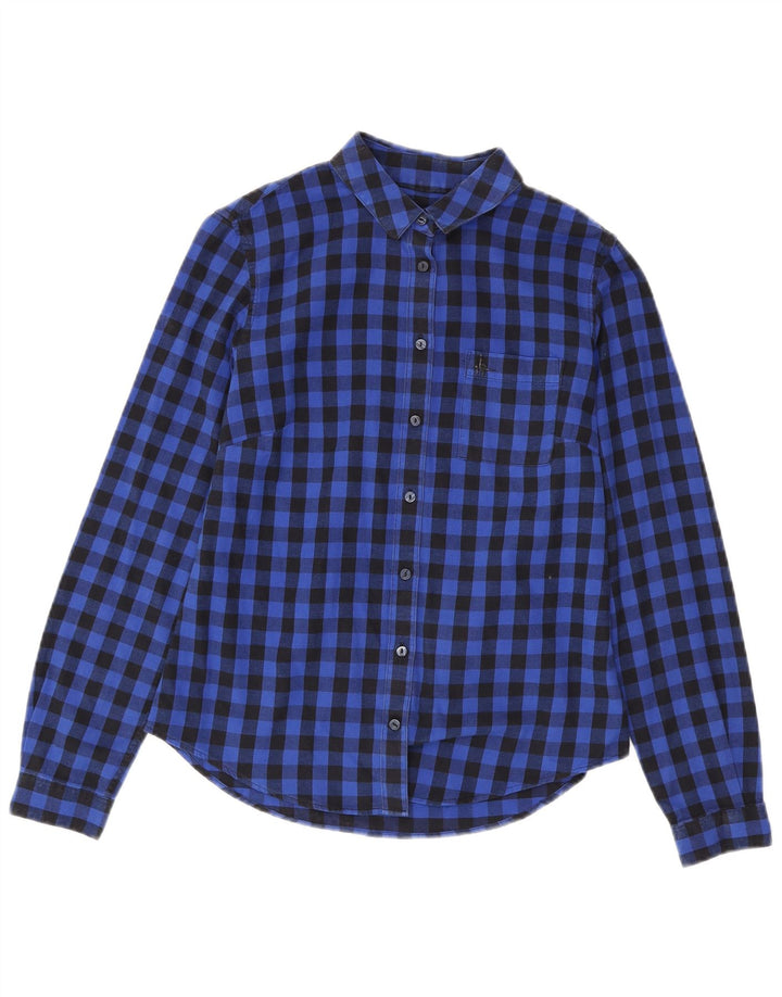 Jack Wills Womens Long Sleeve Flannel Shirt UK 8 Small Blue Check