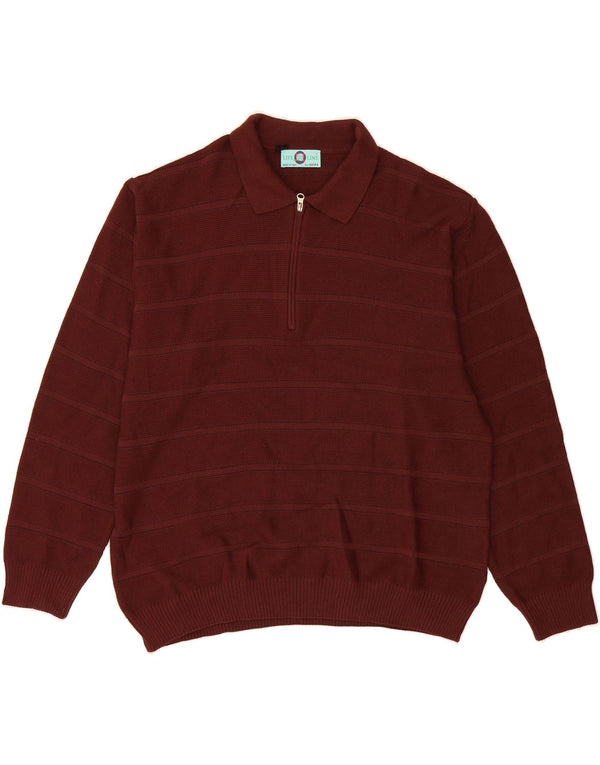 LIFE LINE Maglione da uomo con collo a polo, lana merino a righe marroni grandi