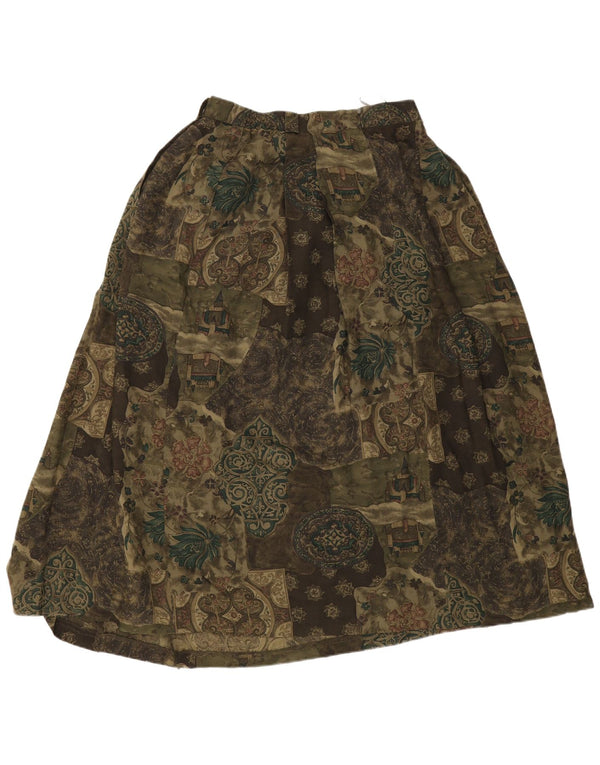 Meico Womens Flared Skirt UK 16 Large W30 Khaki Floral