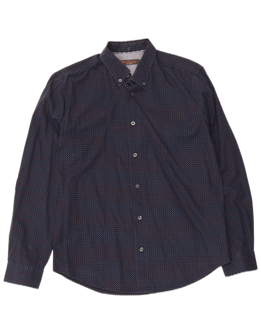 Ben Sherman Mens Shirt Medium Navy Blue Spotted Cotton