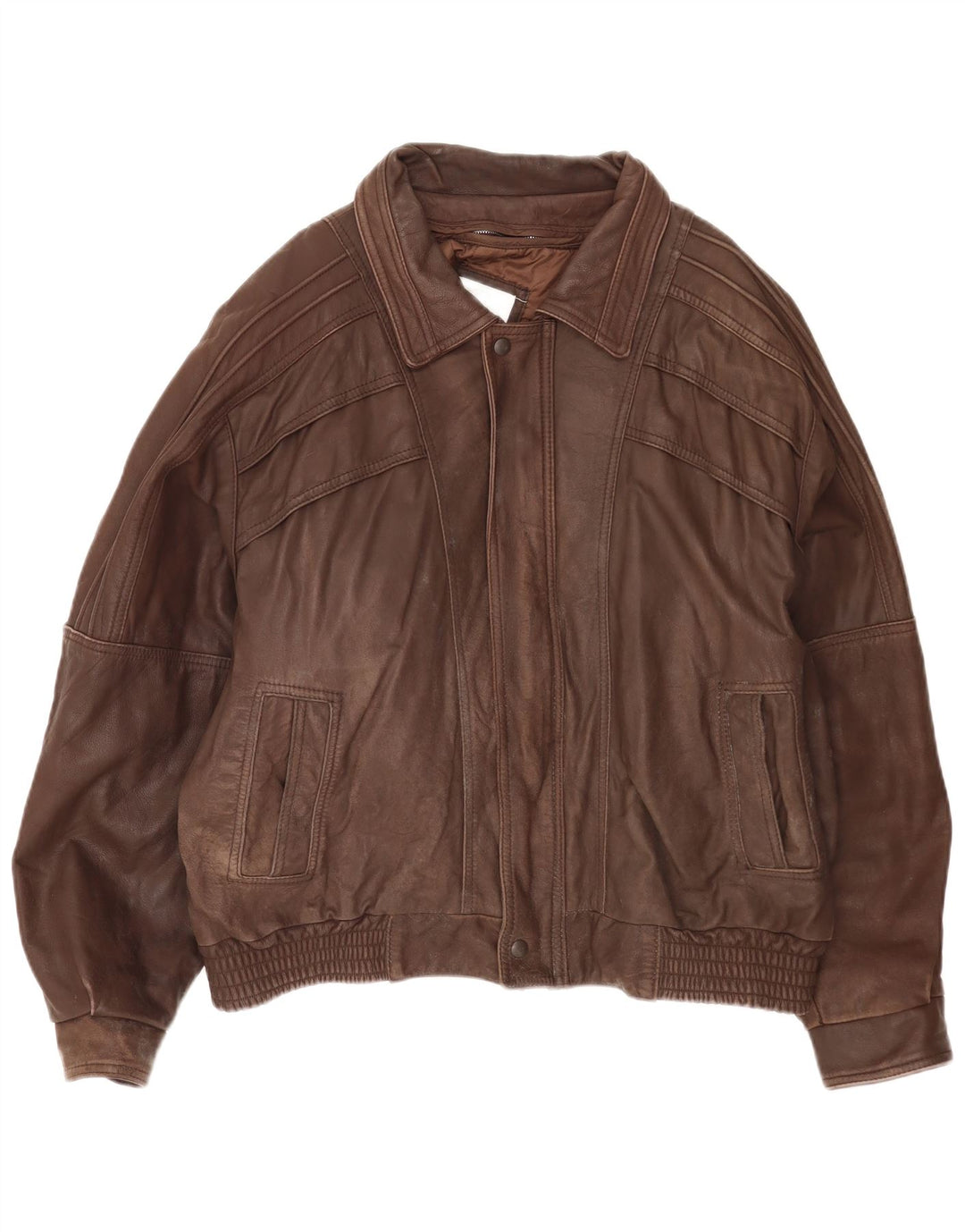 Vintage Mens Loose Fit Leather Jacket IT 50 Large Brown Leather