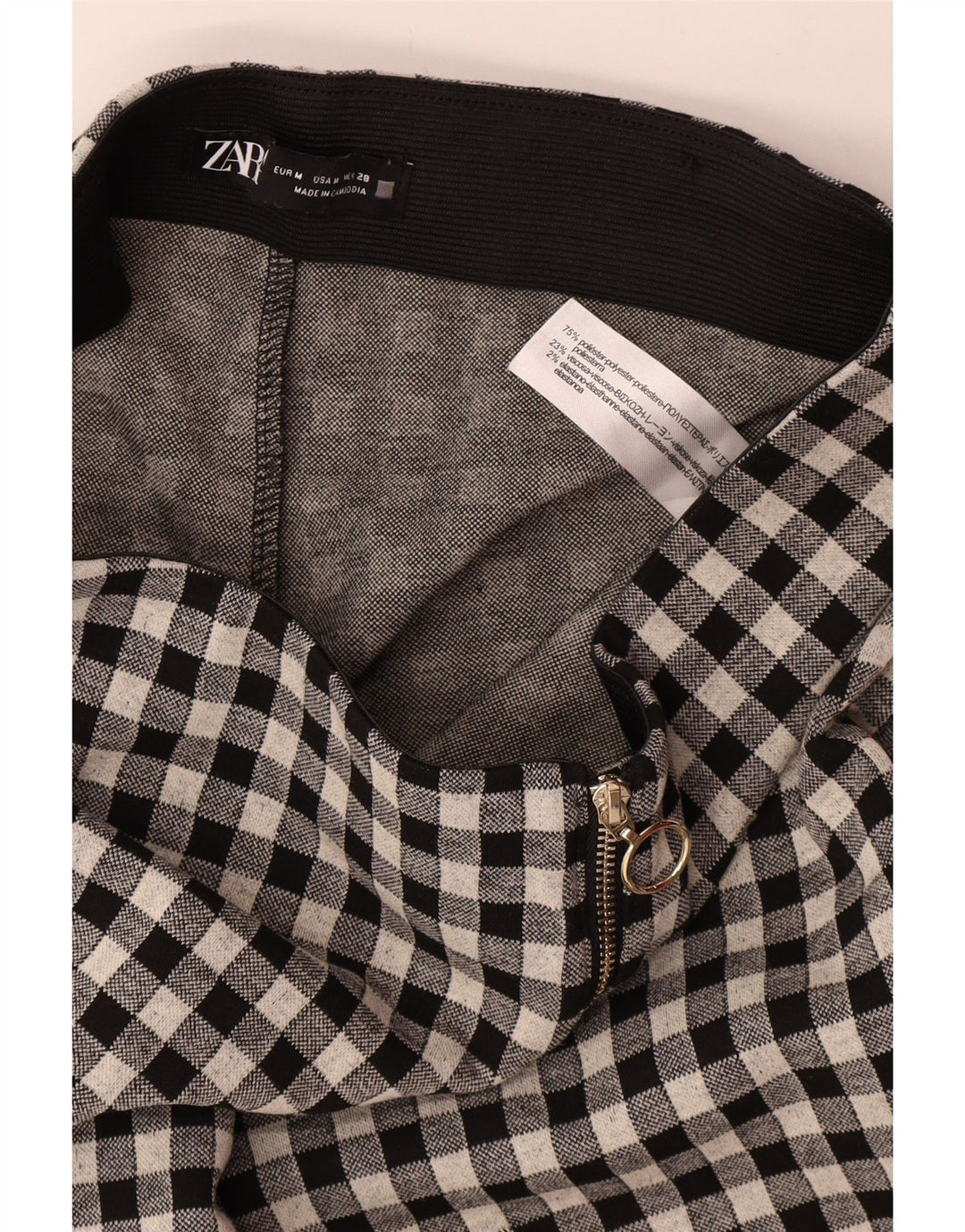 Zara Dame Skinny Casual Bukser Medium W28 L29 Sort Gingham Polyester