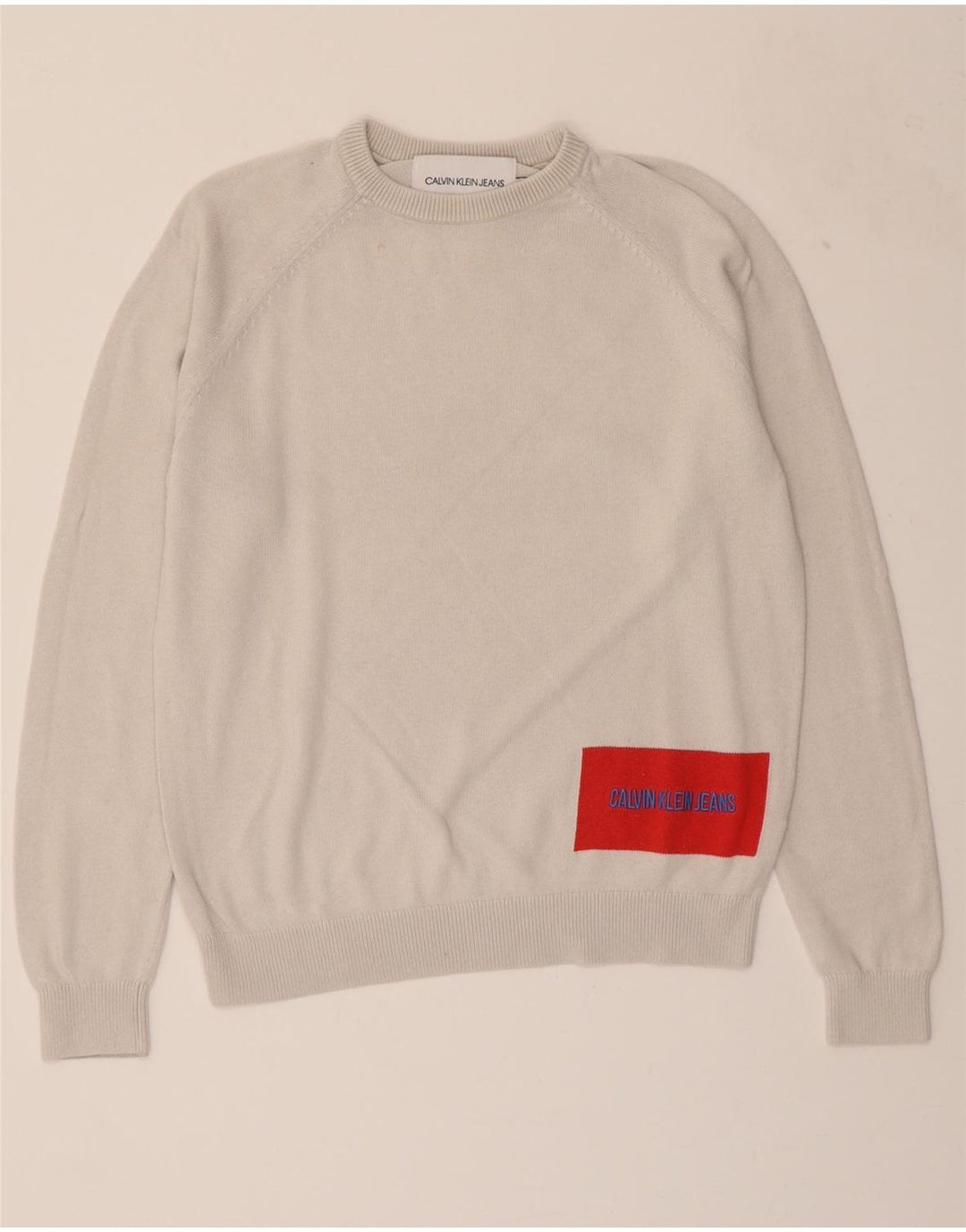 CALVIN KLEIN Mens Crew Neck Jumper Sweater Small Grey Wool Vintage Calvin Klein and Second-Hand Calvin Klein from Messina Hembry 