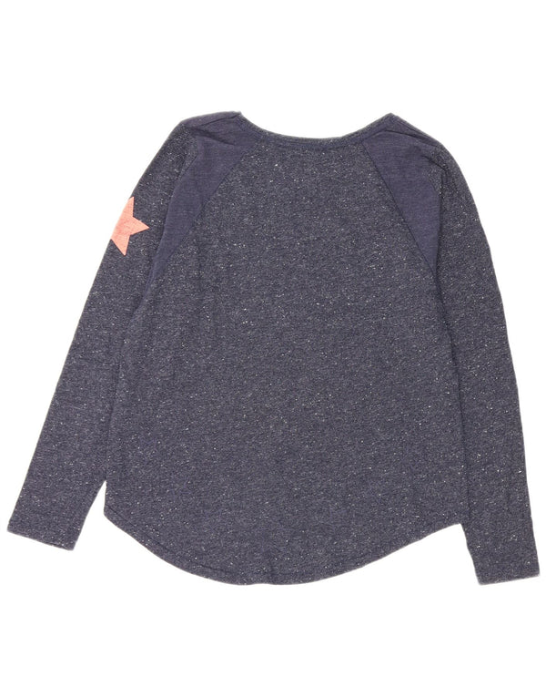 Superdry Damen Graphic Top Langarm UK 14 Mittel Marineblau meliert