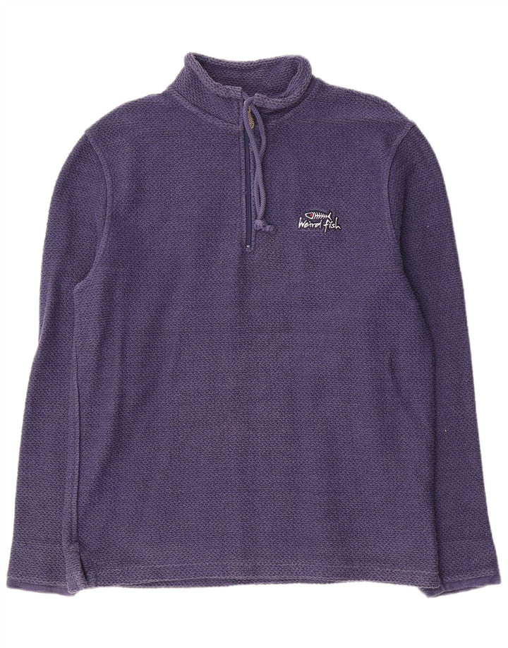 Weird Fish Mens Zip Neck Sweatshirt Jumper Large Navy Blue Cotton