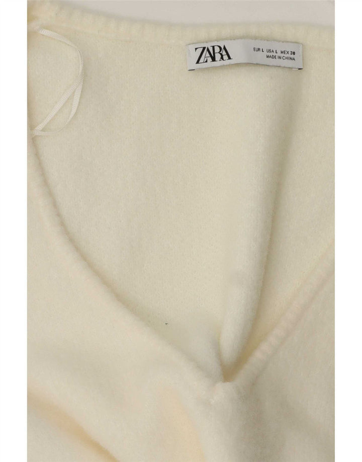 Zara Womens V-Neck Jumper Sweater UK 16 Large White