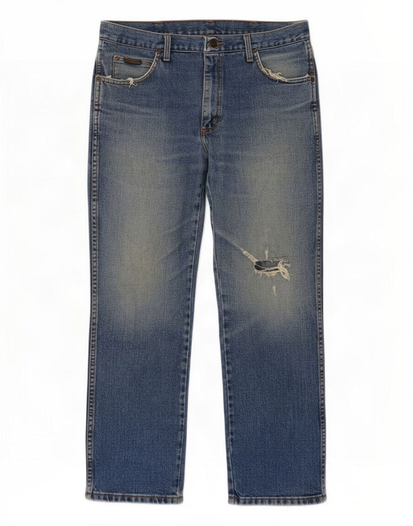 Wrangler Dame Distressed Straight Jeans W36 L30 Blå Bomuld
