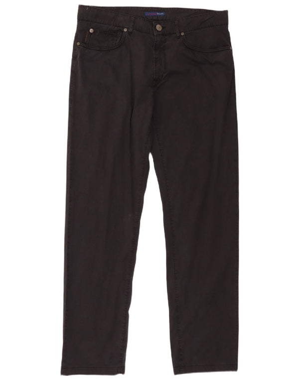 Trussardi Calça masculina reta casual W35 L32 algodão azul marinho