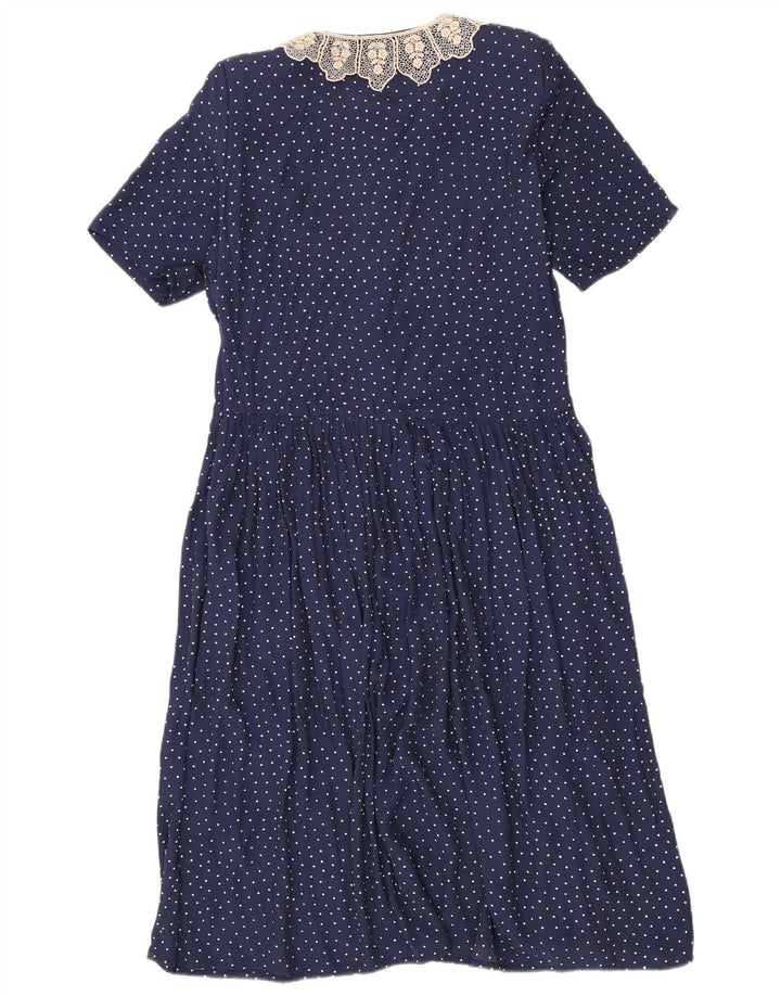 VINTAGE Womens Maxi Dress IT 42 Medium Navy Blue Spotted Rayon
