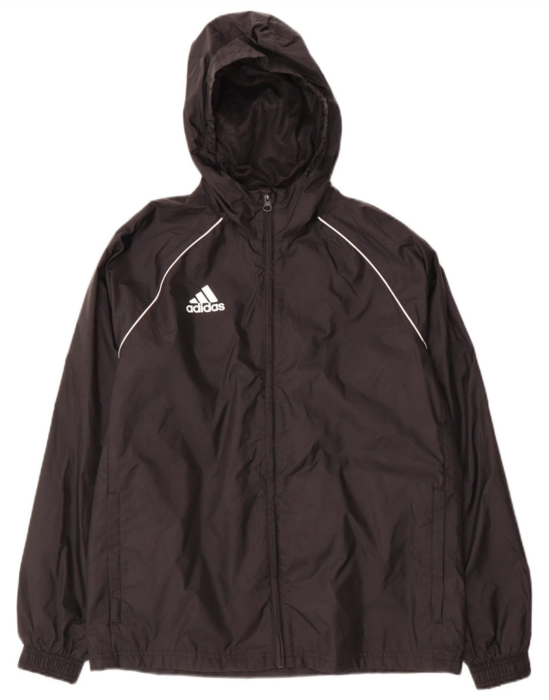 Adidas Boys Hooded Tracksuit Top Jacket 13-14 Years Black Polyester