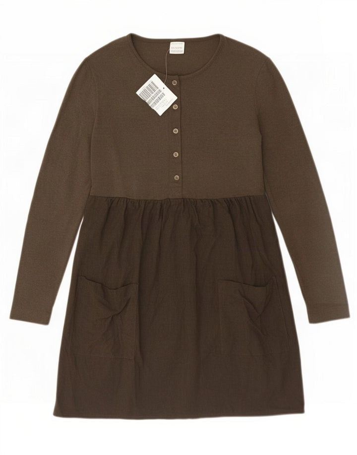 Benetton Robe basique à manches longues pour femme UK 10 Petit Kaki Colorblock