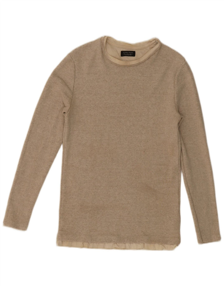 Zara Herre Top Langærmet Stor Beige Polyester