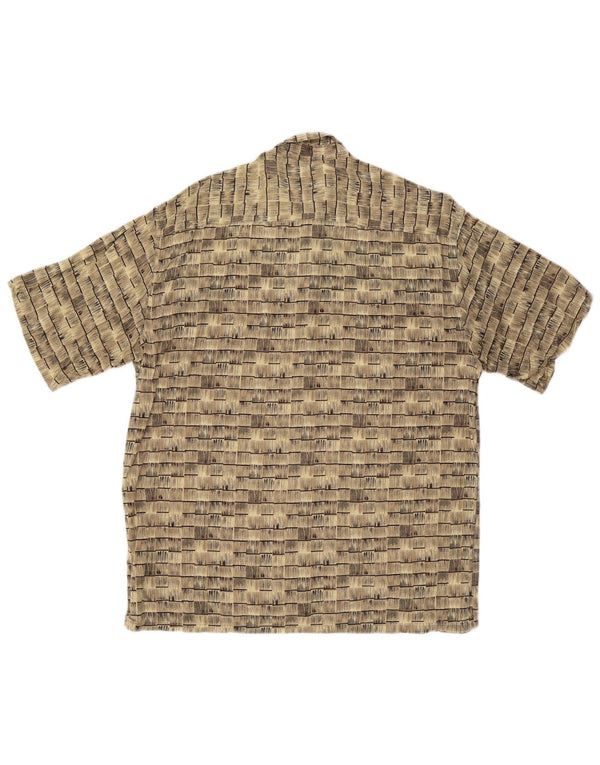 Camicia vintage da uomo a maniche corte in rayon a righe beige grande