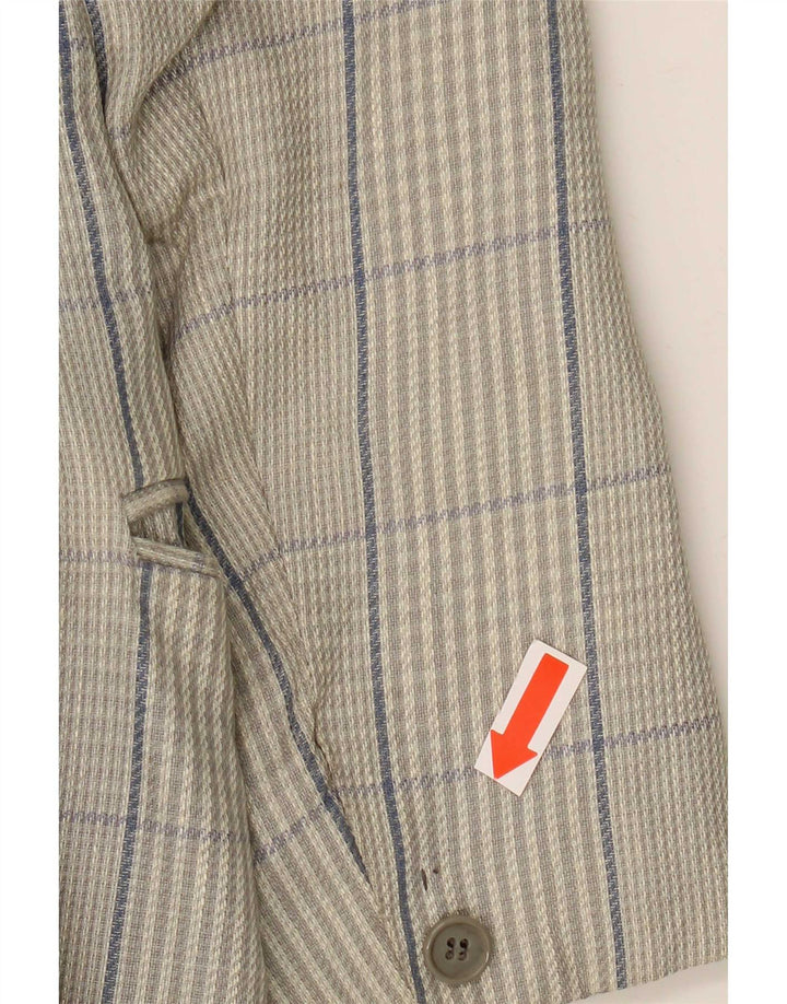 Marzotto Mens Double Breasted Blazer Jacket UK 38 Medium Grey Check Linen