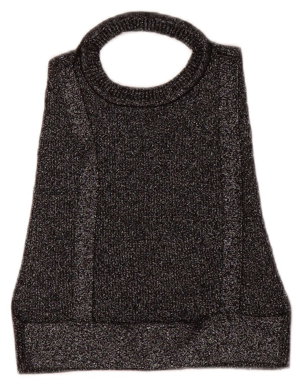 Zara Damen Crop Neckholder Top UK 12 Medium Schwarz meliert