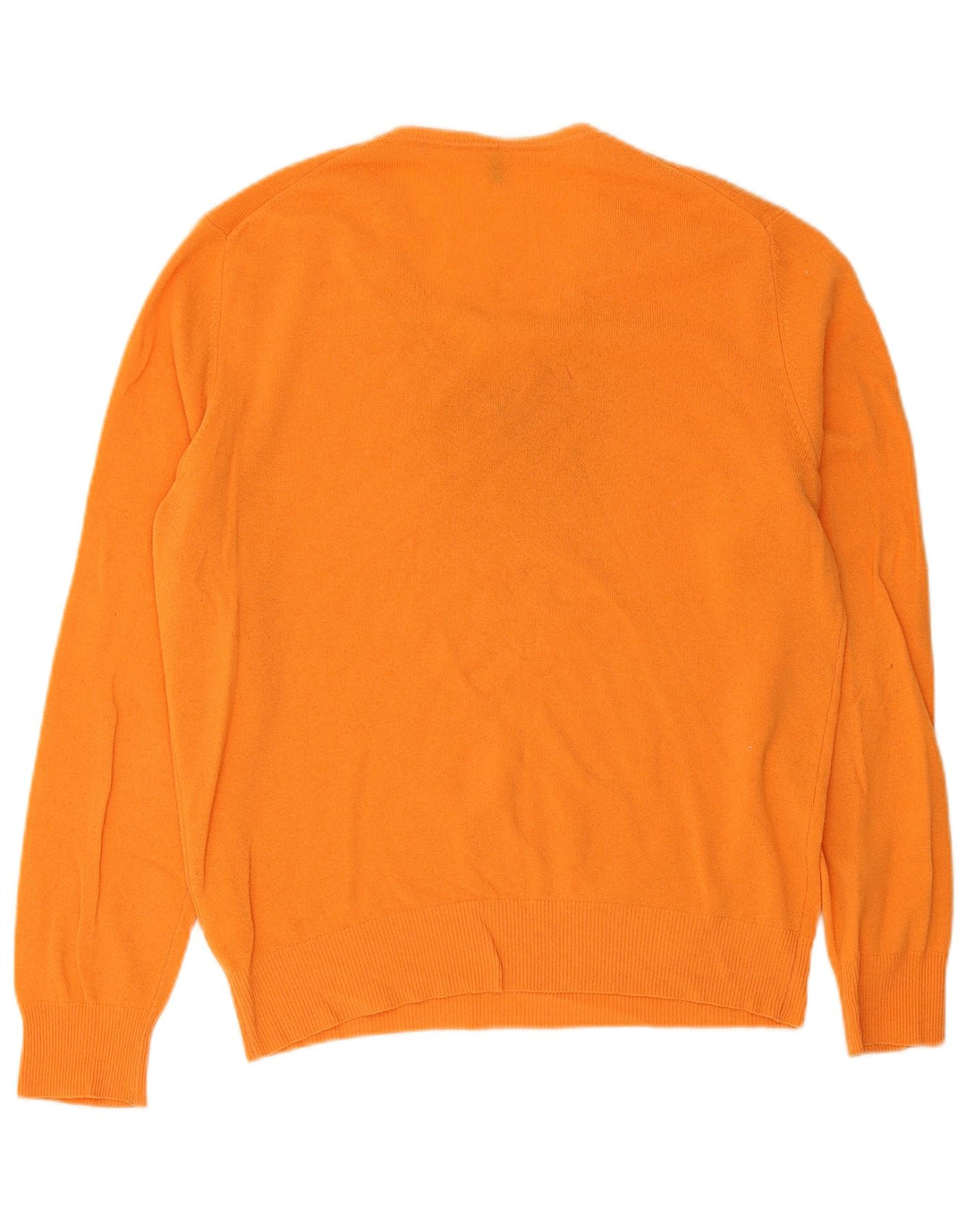 Benetton Mens V-Neck Jumper Sweater XL Orange Virgin Wool