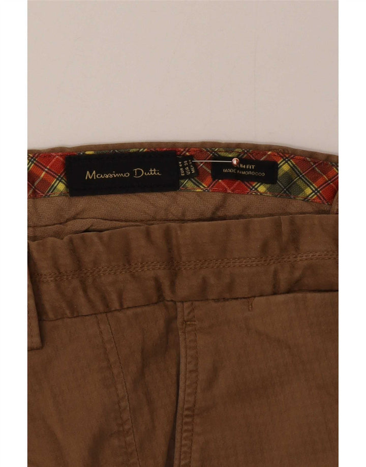 Massimo Dutti Mens Cargo Chino Trousers EU 44 Large W34 L33 Brown Check