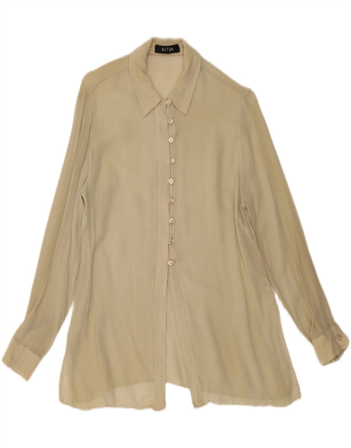 Nitya Womens See Through Shirt Blouse EU 38 Medium Beige Viscose