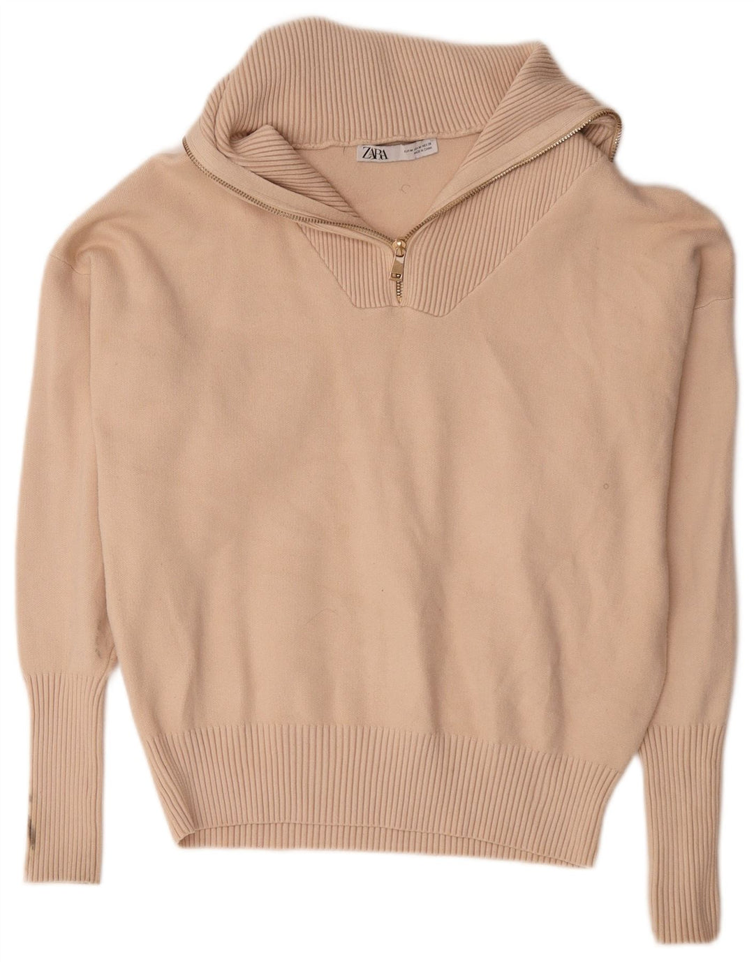 Zara Damen-Pullover, übergroß, mit Reißverschluss, UK 14, mittelbeige Viskose