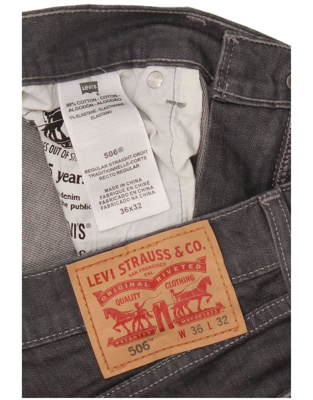 Levi's Mens 506 Straight Jeans W36 L32 Grey Cotton