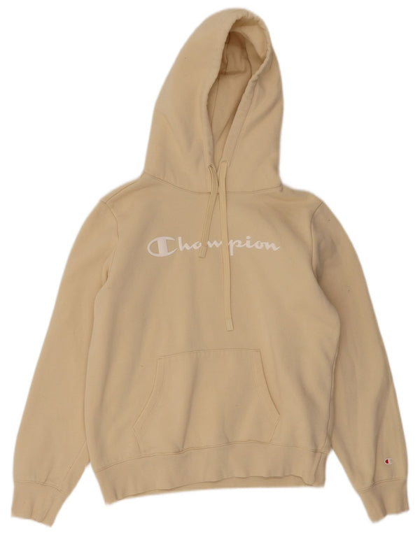 Champion Mens Graphic Hoodie Jumper Medium Yellow Cotton