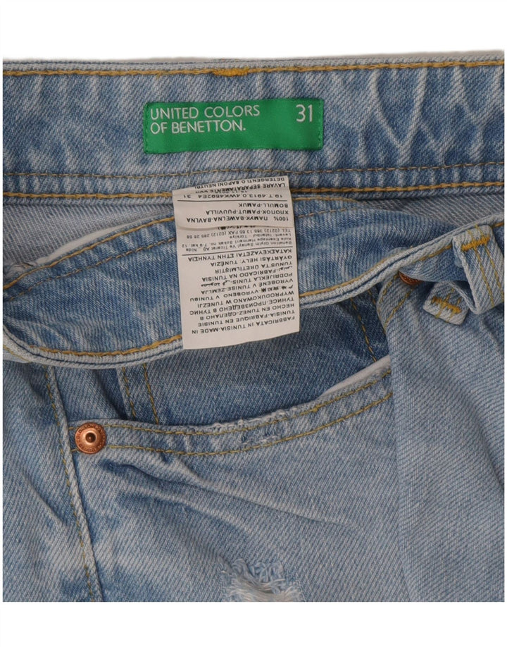 Benetton Womens Distressed Denim Shorts W31 Medium Blue Cotton