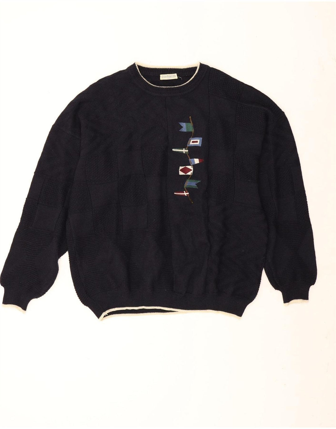 Cacharel Mens Crew Neck Jumper Sweater XL Navy Blue New Wool